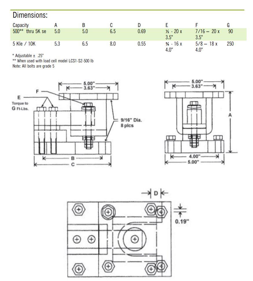 dm-3e load cell mount diagram and dimensions